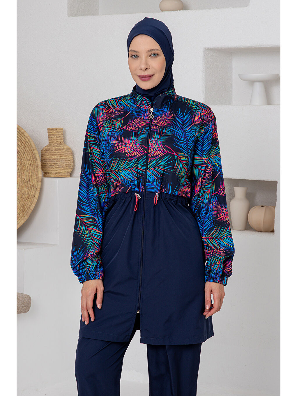 Büyük Beden UV Korumalı Paraşüt Tam Kapalı Tesettür Mayo 1804 Koyu Lacivert-2