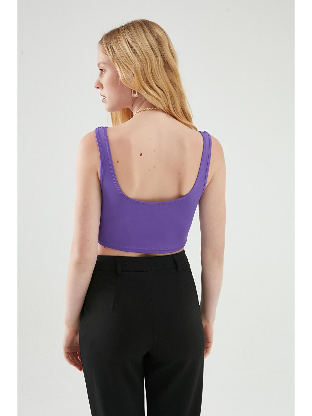 Kalın Askılı Crop Büstiyer Mor-1
