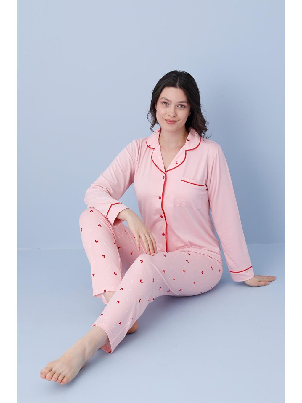 Pembe Kadın Milan Genç Önden Düğmeli Pijama Takımı | Somon 50904-119-1