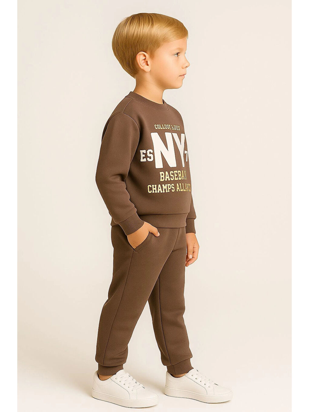Bej Ny Baskılı Erkek Çocuk Takım 20405-1