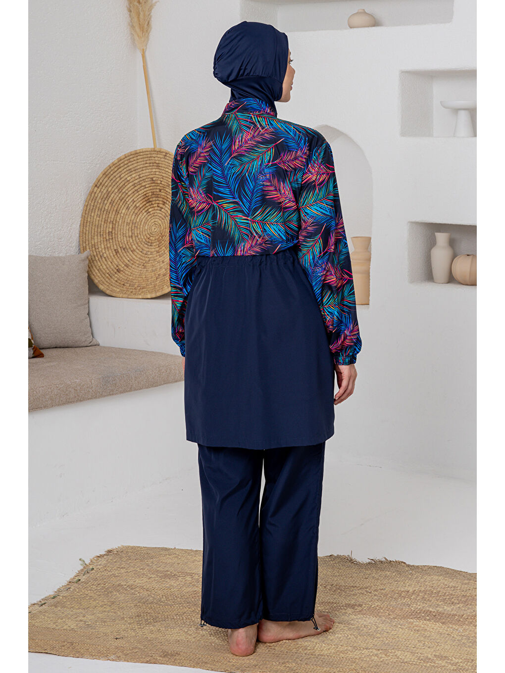 Büyük Beden UV Korumalı Paraşüt Tam Kapalı Tesettür Mayo 1804 Koyu Lacivert-3