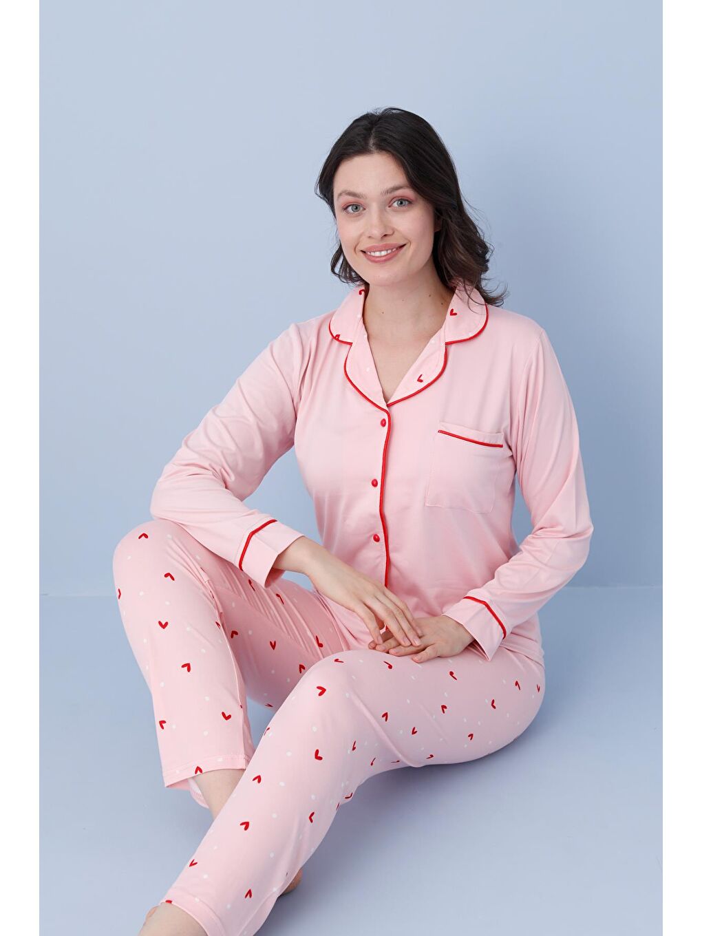 Pembe Kadın Milan Genç Önden Düğmeli Pijama Takımı | Somon 50904-119-2