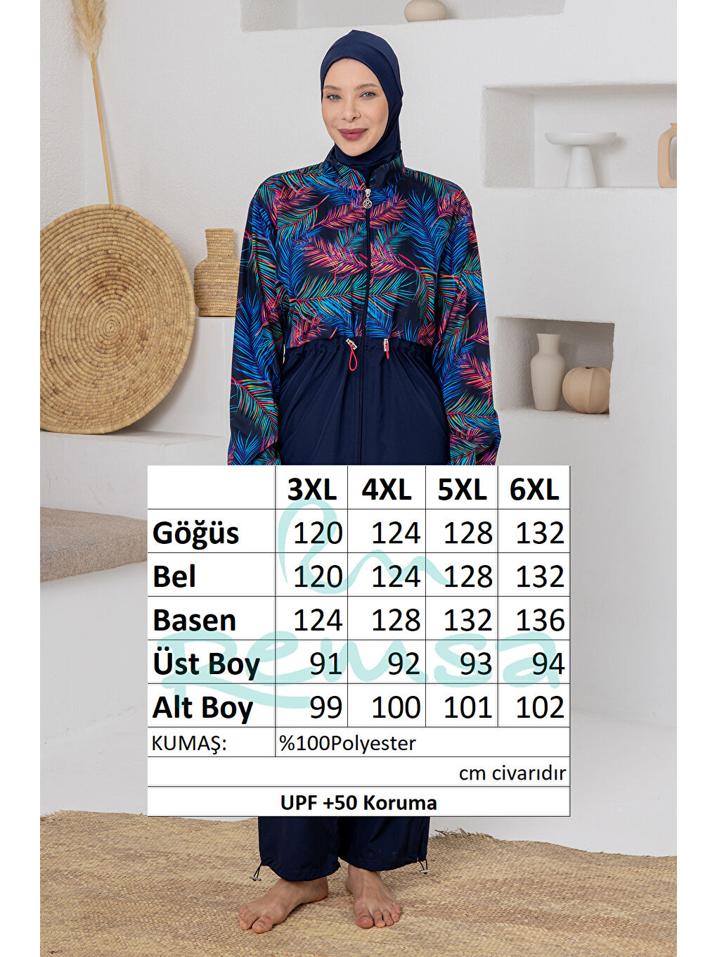 Büyük Beden UV Korumalı Paraşüt Tam Kapalı Tesettür Mayo 1804 Koyu Lacivert-4