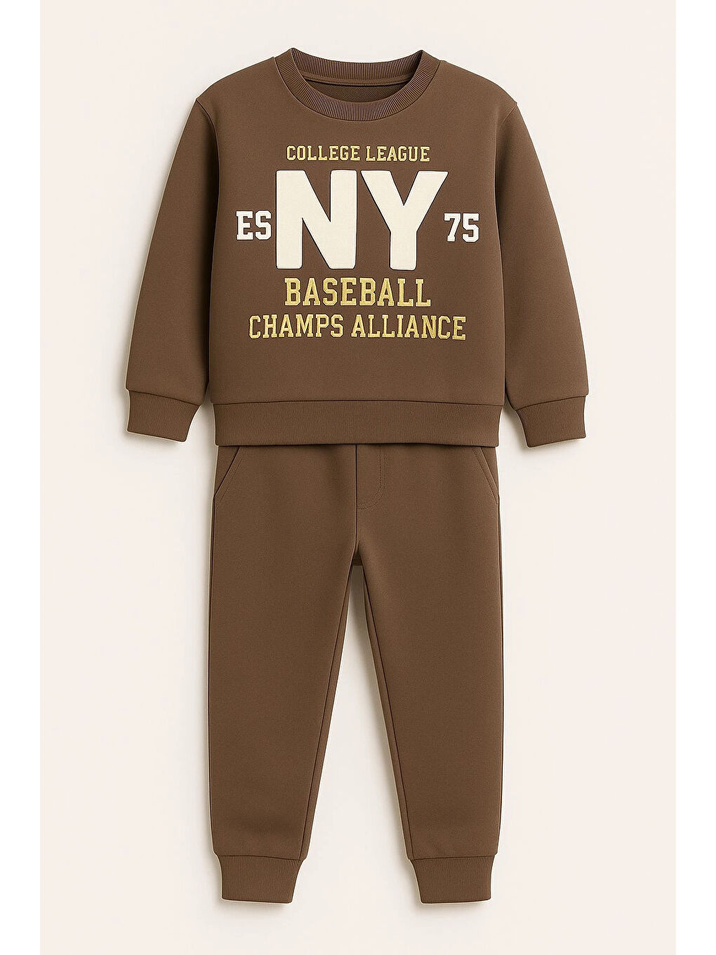 Bej Ny Baskılı Erkek Çocuk Takım 20405-2