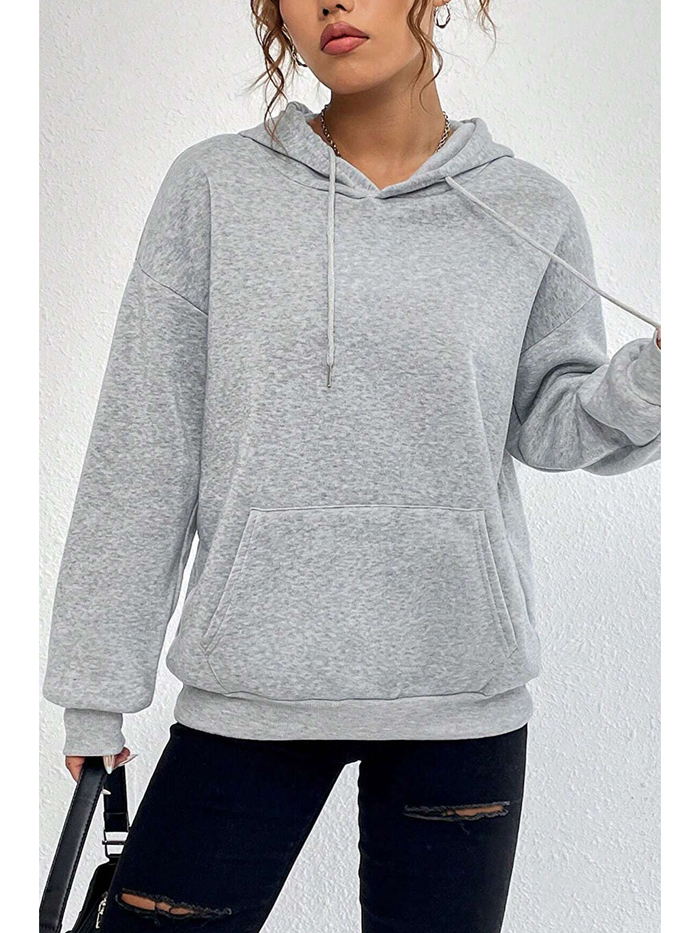 uyguntarz Gri Fermuarlı Kapüşonlu Unisex Sweatshirt - 2