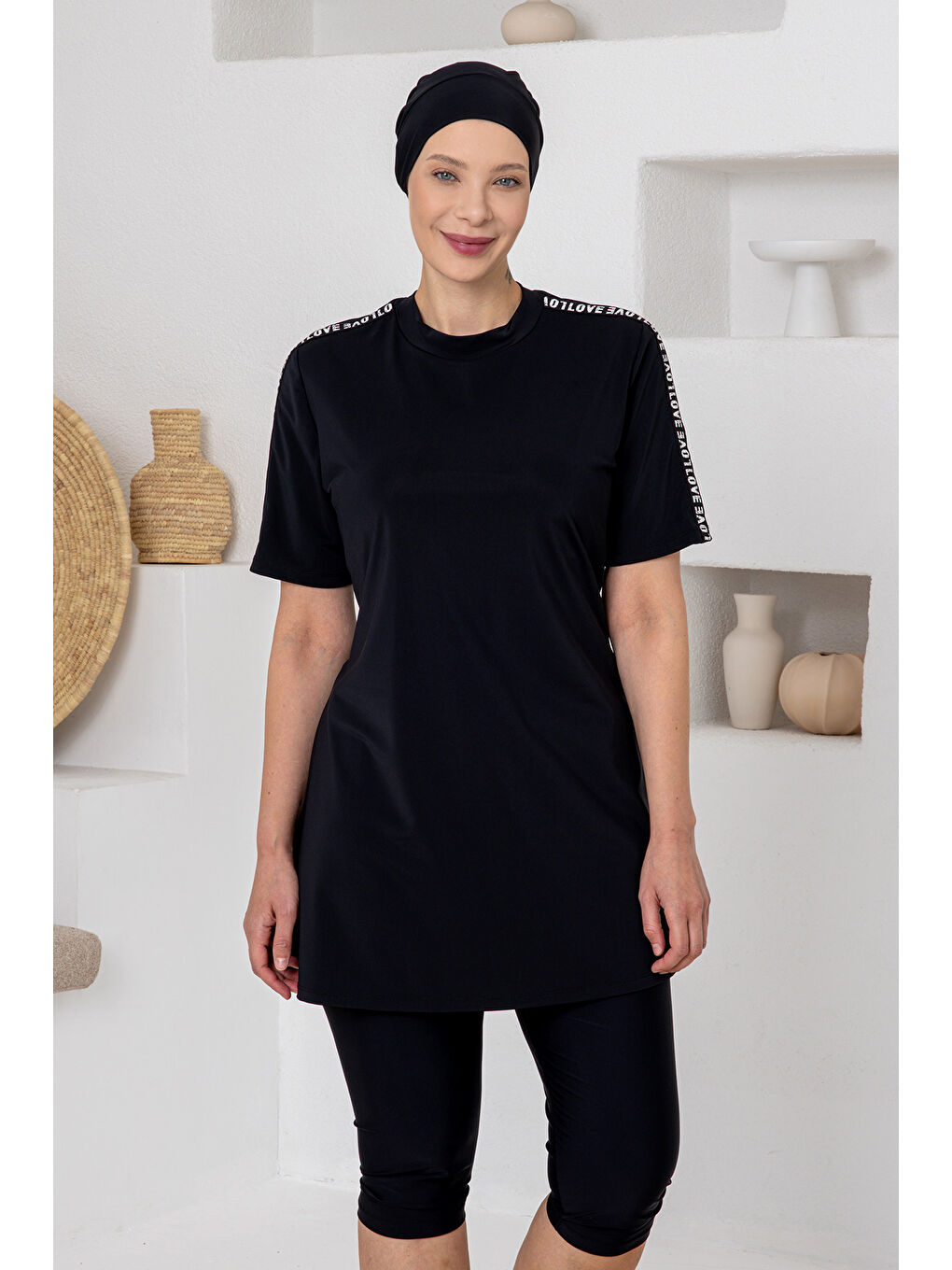 Büyük Beden UV Korumalı Elastanlı Yarı Kapalı Mayo 1812 Siyah05