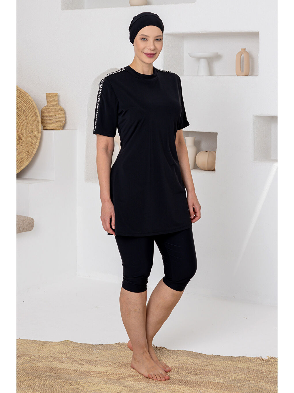 Büyük Beden UV Korumalı Elastanlı Yarı Kapalı Mayo 1812 Siyah05-1