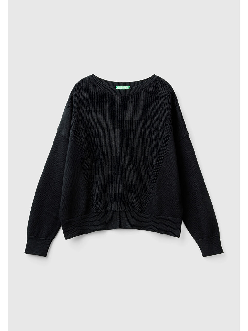 Kadın Siyah %100 Pamuk Önü Detaylı Kayık Yaka Kazak-1