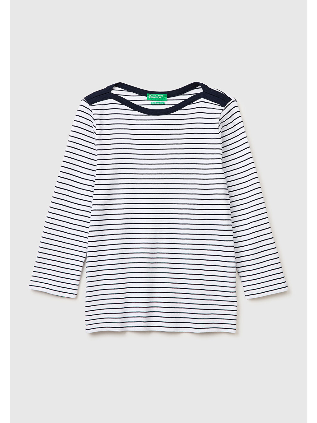 Kadın Mavi %100 Pamuk Çizgili Kayık Yaka Sweatshirt