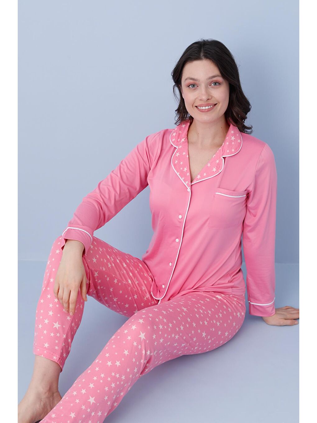 Kadın Milan Genç Önden Düğmeli Pijama Takımı | Koyu Pembe 50904-1190-1