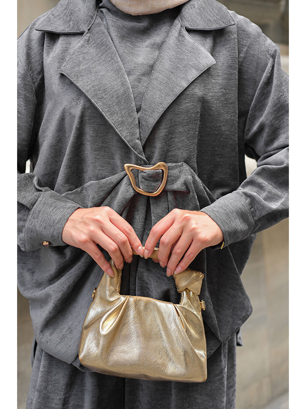 Kadın Musleya Önü Pile Detay Süet Takım Antrasit-4