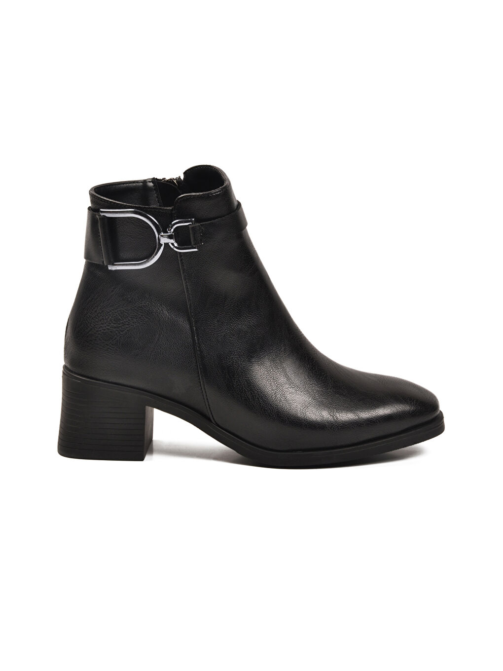 Siyah Cilt Fermuarlı Kaymaz Polarlı Kadın Topuklu Bot 417637 Z-1