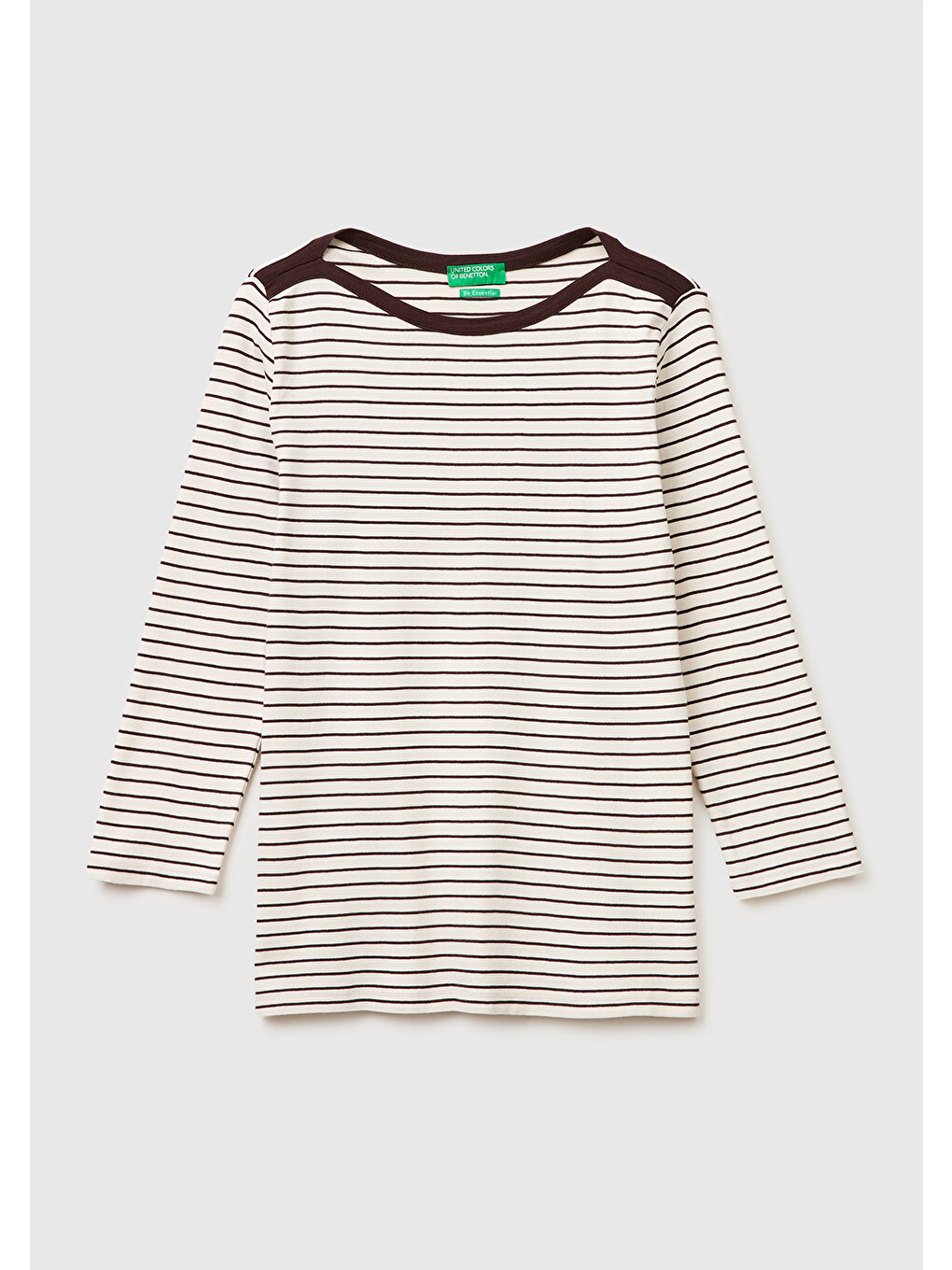 Kadın Bej %100 Pamuk Çizgili Kayık Yaka Sweatshirt