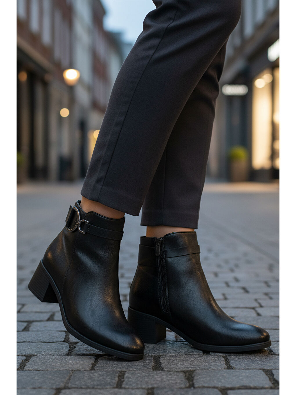 Siyah Cilt Fermuarlı Kaymaz Polarlı Kadın Topuklu Bot 417637 Z-2