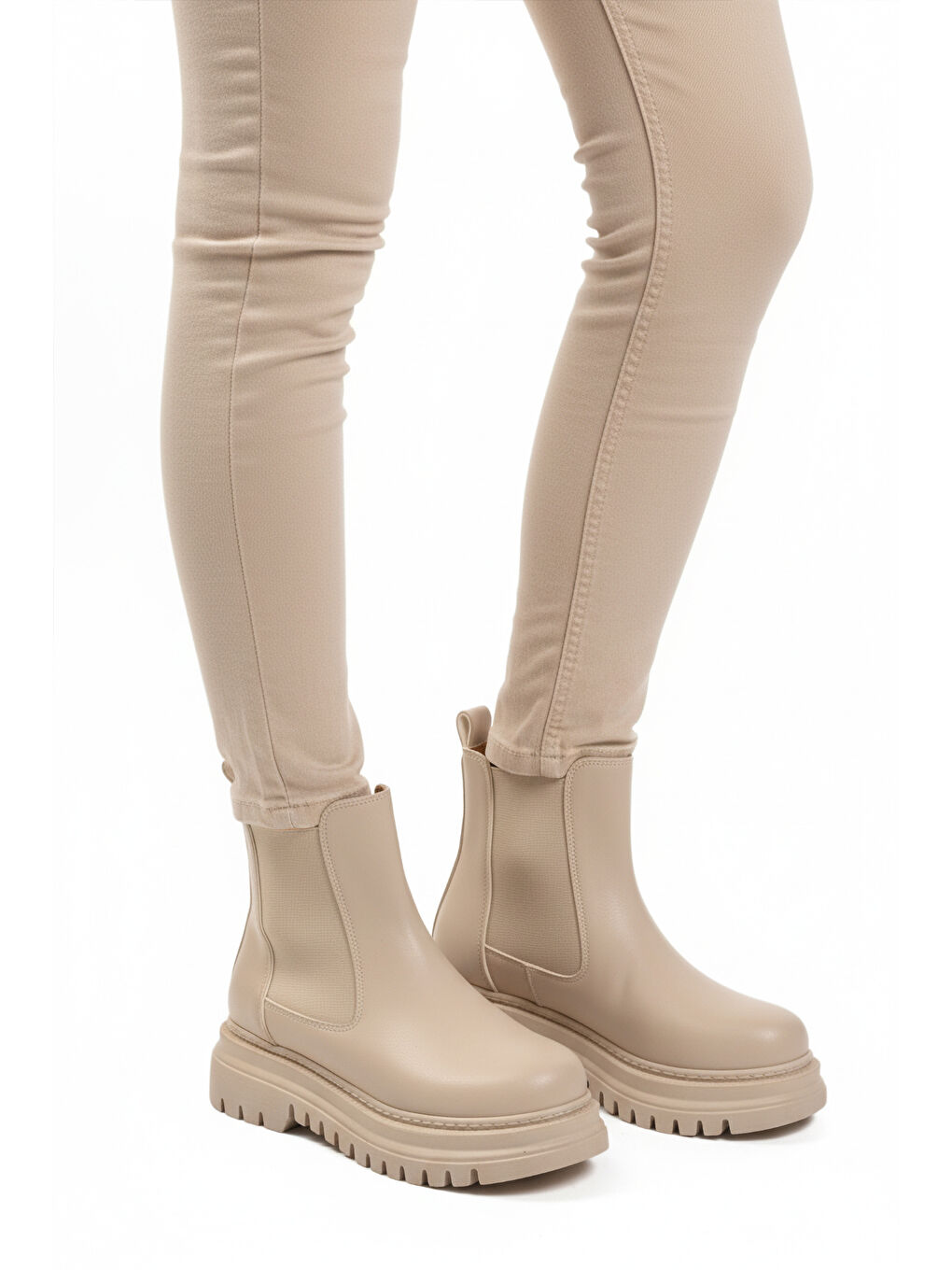 Bej Cilt Kürklü Kolay Giyilebilir Kaymaz Kadın Chelsea Bot 473093 Z