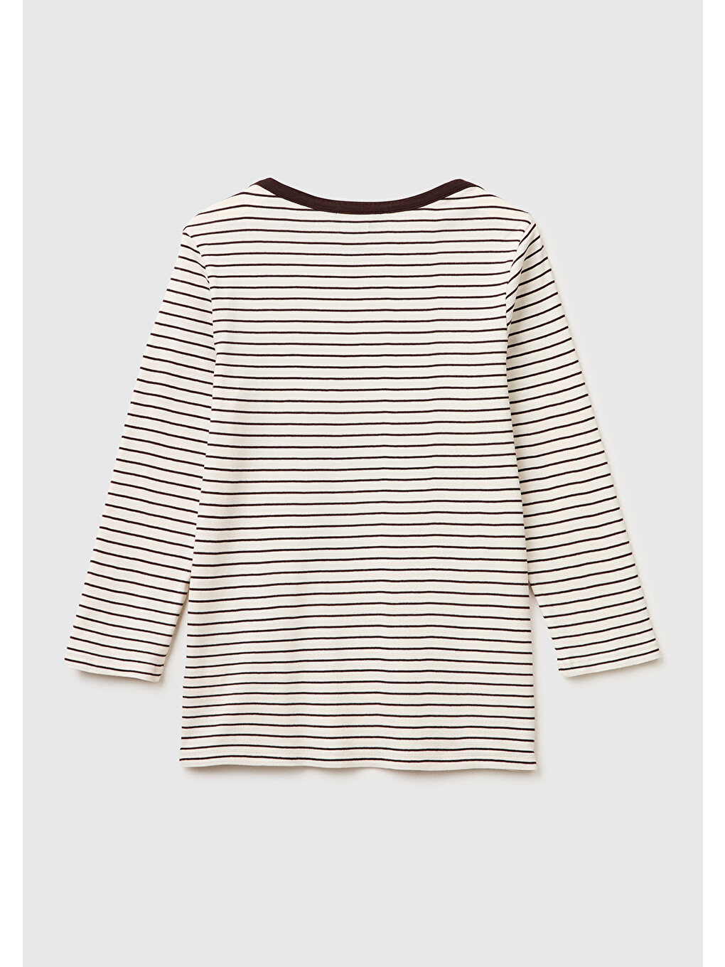 Kadın Bej %100 Pamuk Çizgili Kayık Yaka Sweatshirt-1