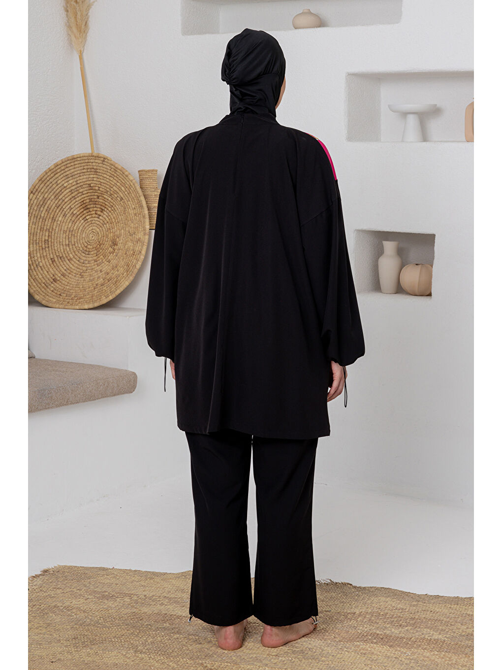Büyük Beden UV Korumalı Spor Elastan Tam Kapalı Tesettür Mayo 1810 Siyah01-3
