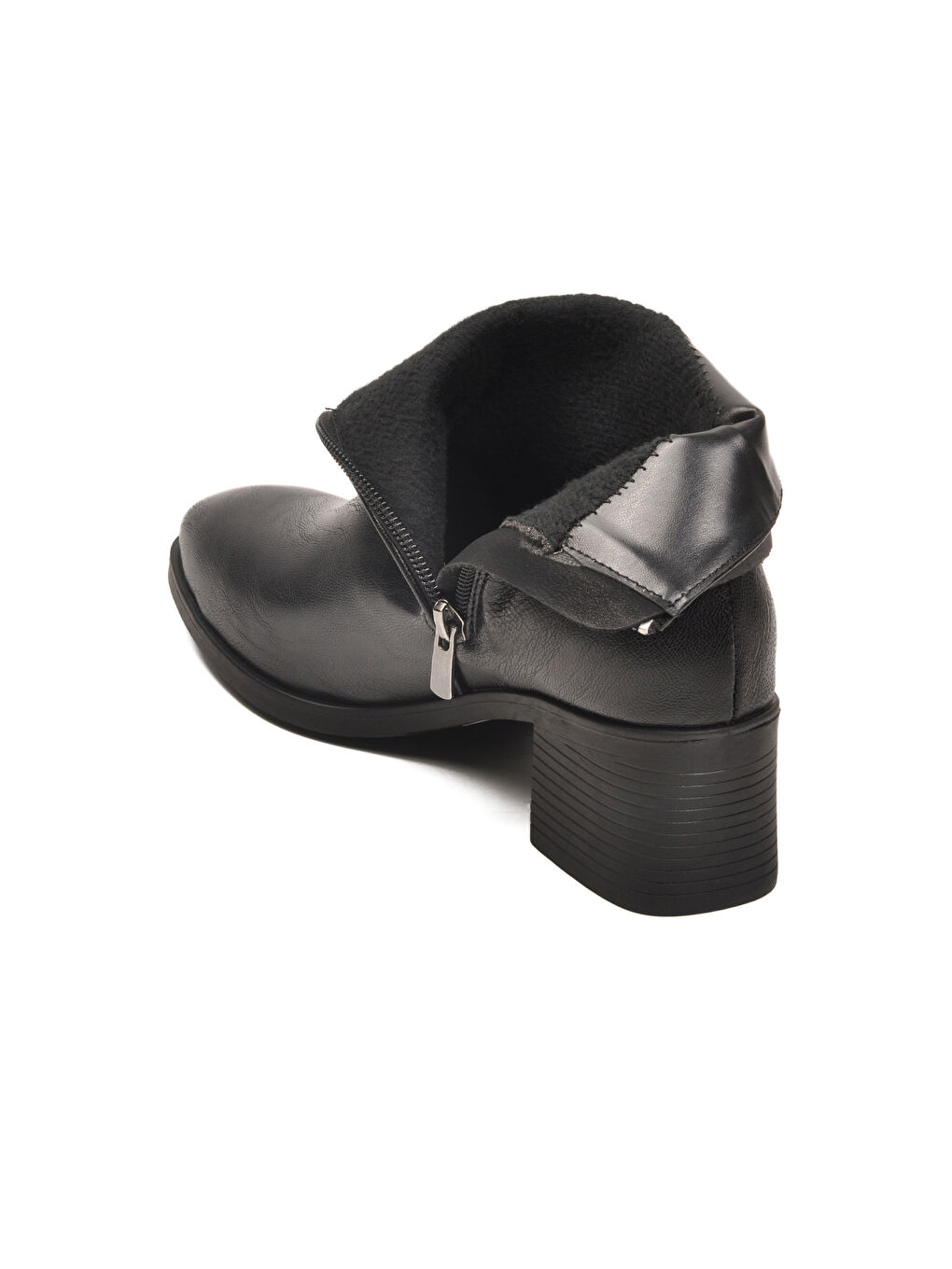 Siyah Cilt Fermuarlı Kaymaz Polarlı Kadın Topuklu Bot 417637 Z-3