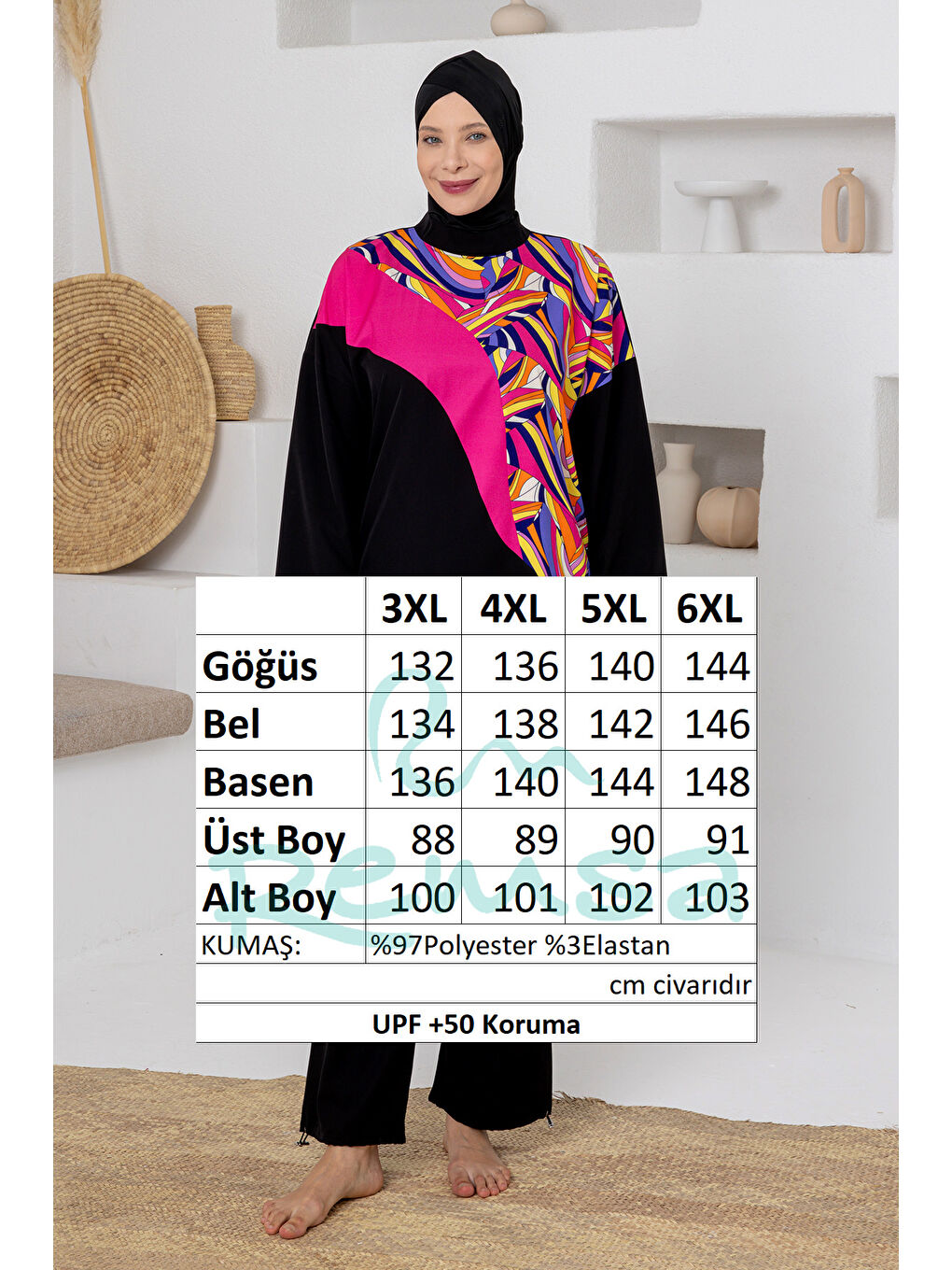 Büyük Beden UV Korumalı Spor Elastan Tam Kapalı Tesettür Mayo 1810 Siyah01-4