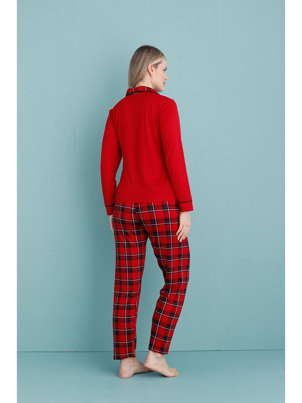 Kadın Milan Genç Önden Düğmeli Pijama Takımı | Kırmızı 50904-083-2