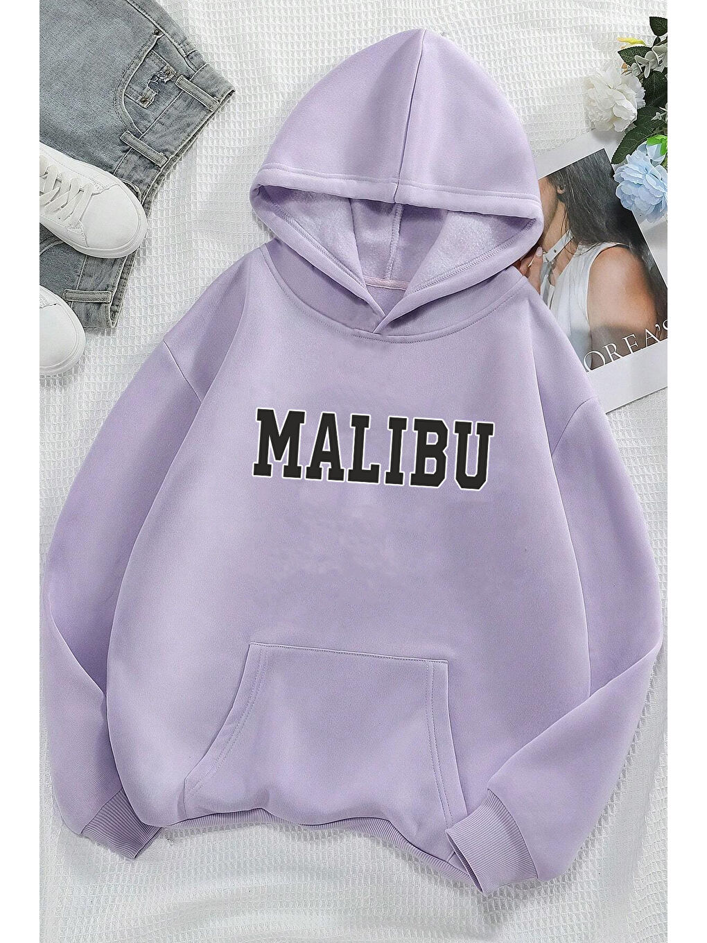 uyguntarz Lila Unisex Malıbu Baskılı Oversize Sweatshirt