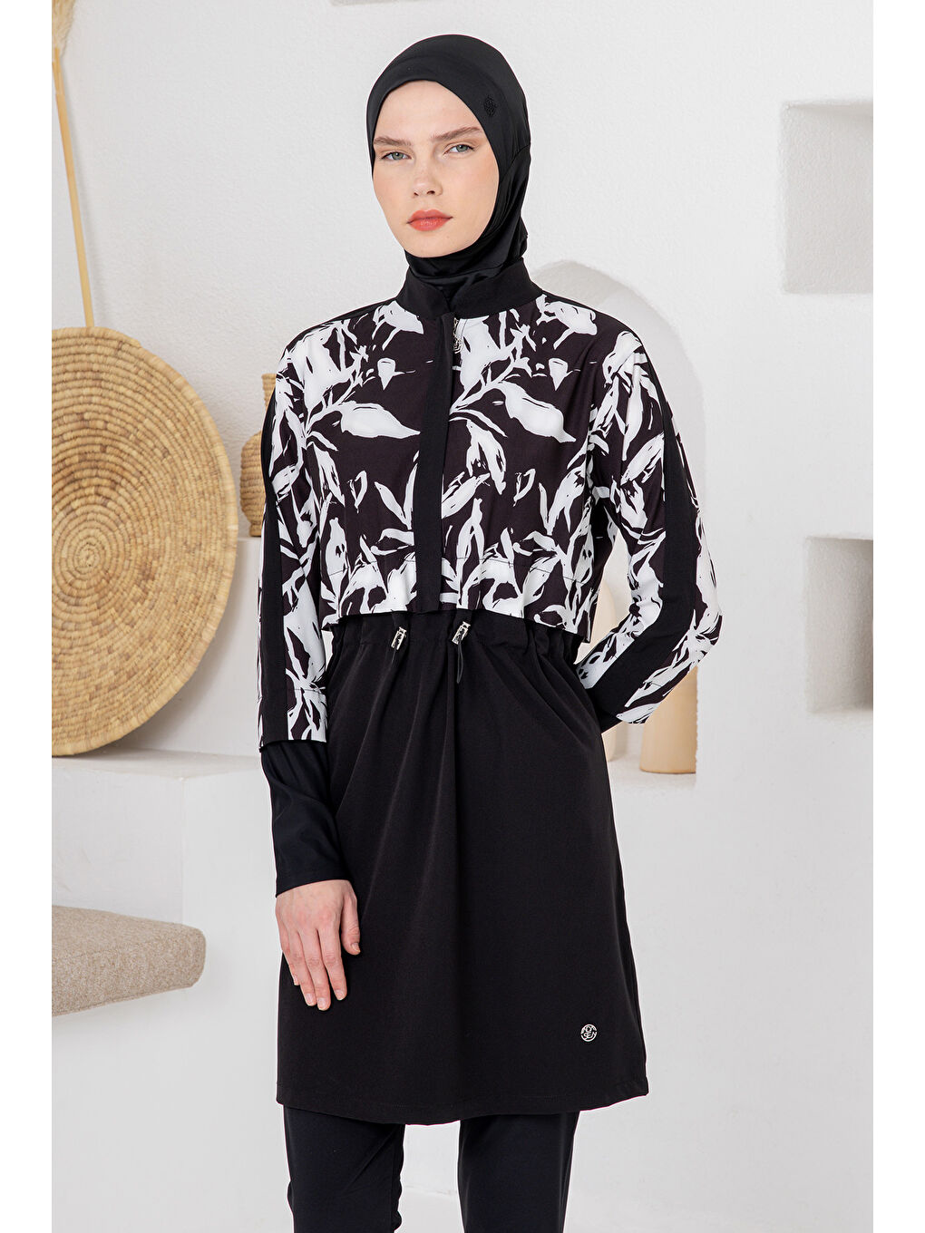 UV Korumalı Spor Elastan Tam Kapalı Tesettür Mayo 1210 Siyah05