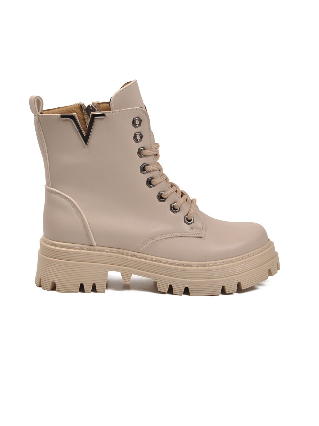 Bej Cilt Bağcıklı Fermuarlı Kaymaz Kadın Bot 514531 Z-1