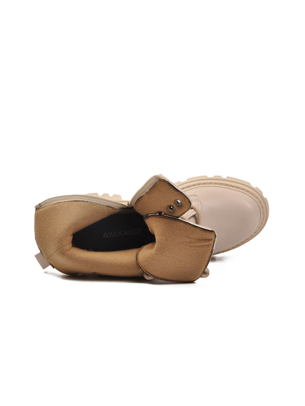 Bej Cilt Bağcıklı Fermuarlı Kaymaz Kadın Bot 514531 Z-3
