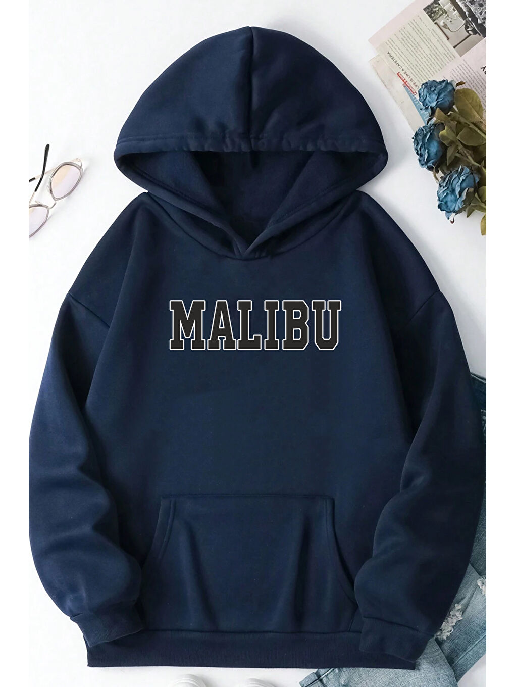 uyguntarz Lacivert Unisex Malıbu Baskılı Oversize Sweatshirt