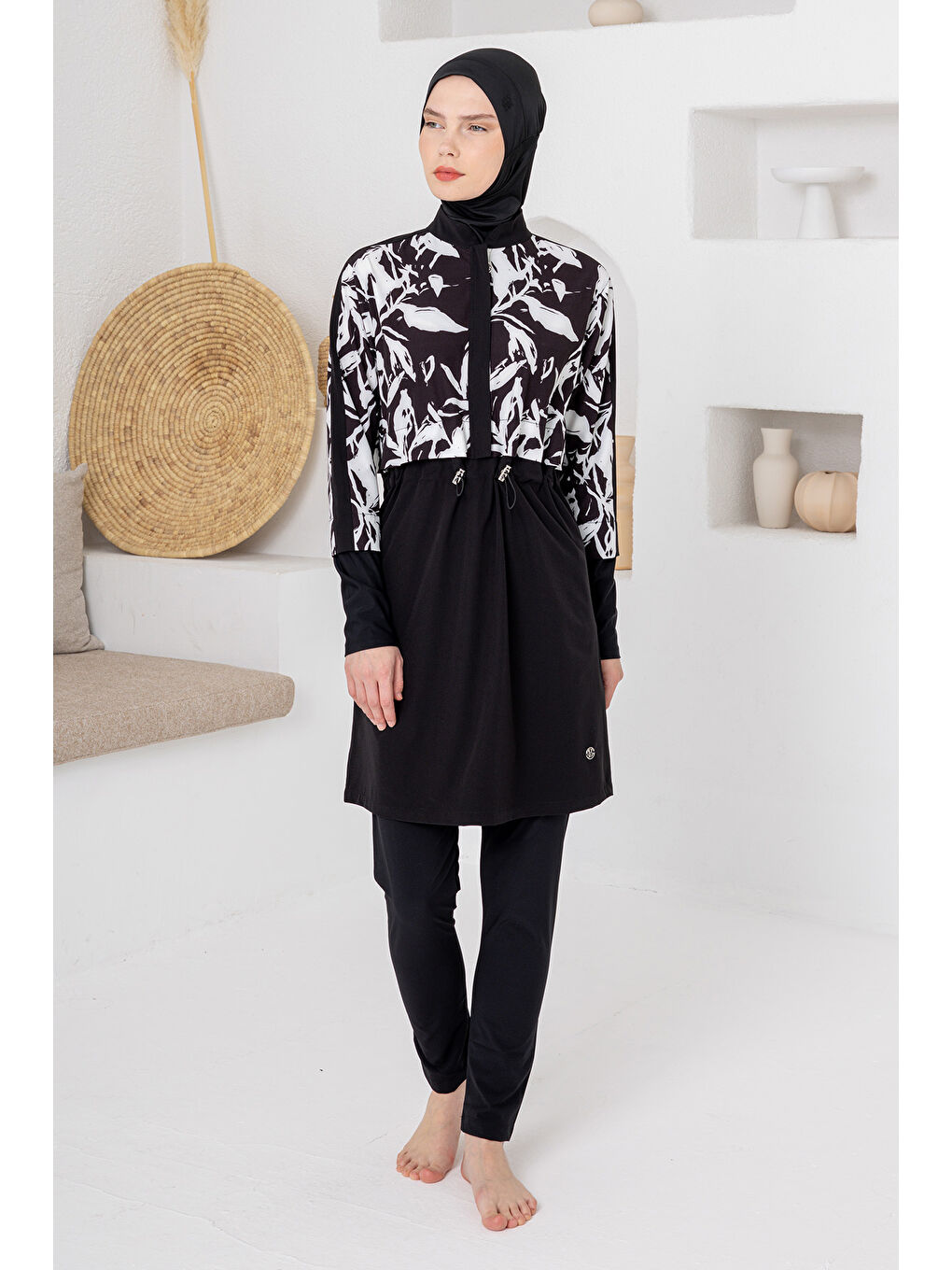 UV Korumalı Spor Elastan Tam Kapalı Tesettür Mayo 1210 Siyah05-1