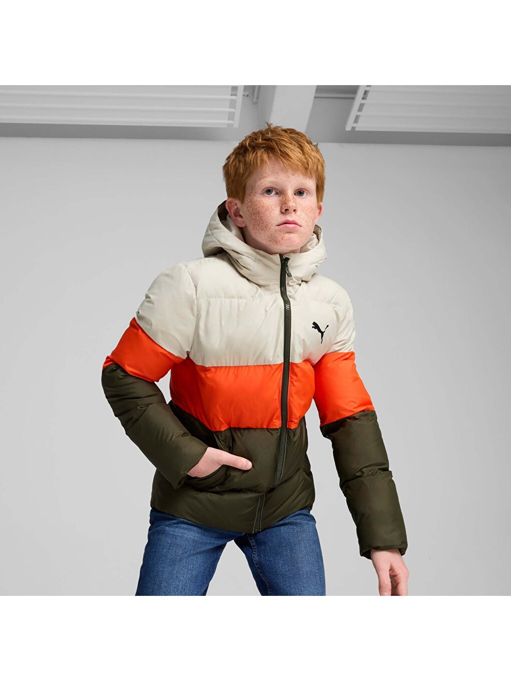 Yeşil Poly Genç Kapüşonlu Şişme Mont-5