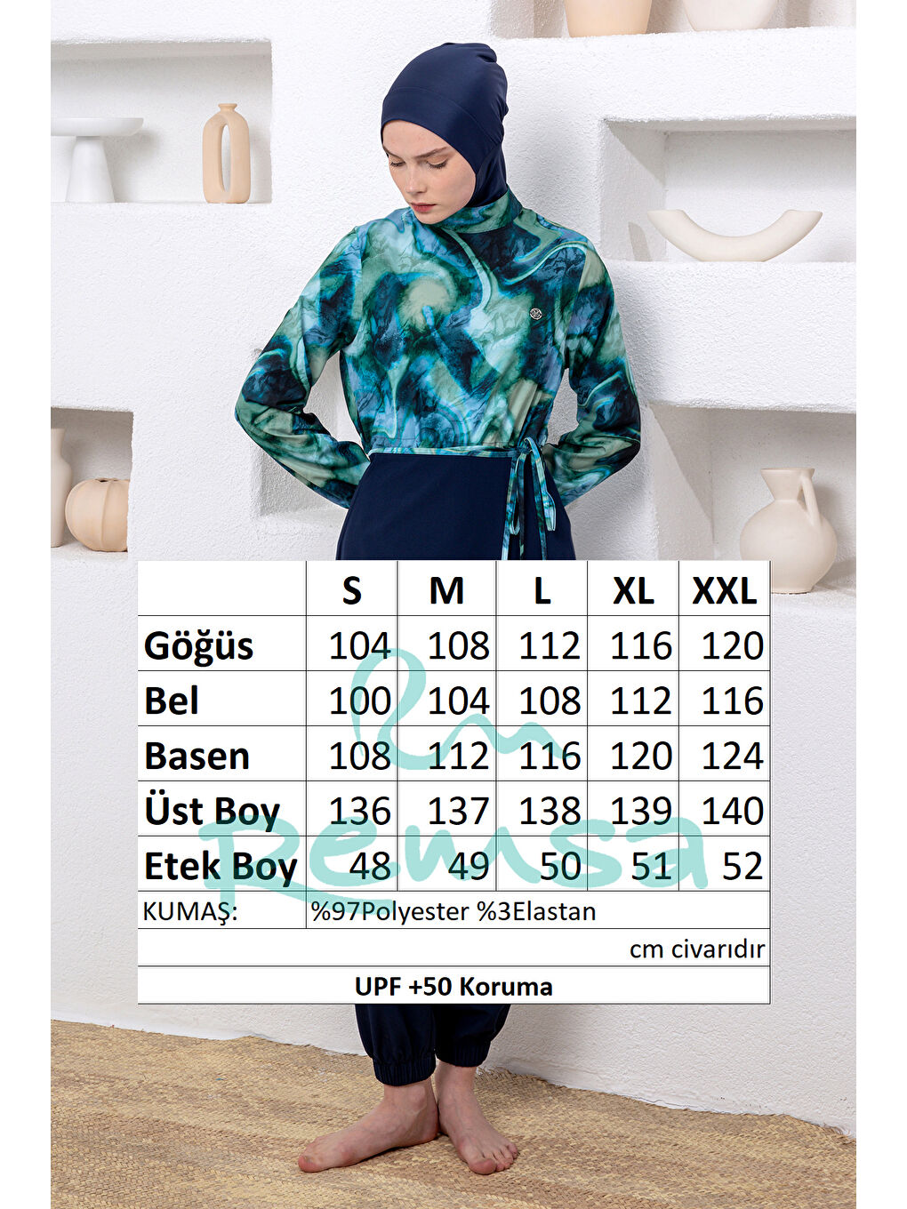 Spor Elastan Tulum Etek 2 Farklı Şekilde Giyilebilir Tesettür Mayo 1236 Koyu Lacivert-3