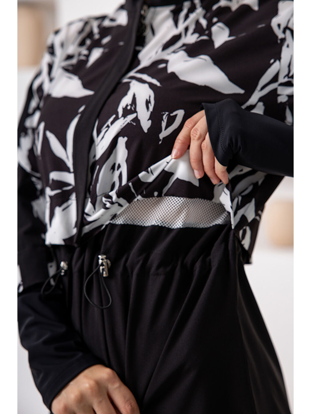 UV Korumalı Spor Elastan Tam Kapalı Tesettür Mayo 1210 Siyah05-3