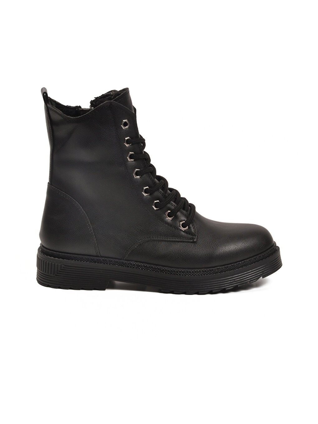 Siyah Cilt Kürklü Bağcıklı Fermuarlı Kaymaz Kadın Bot 525383 Z-1