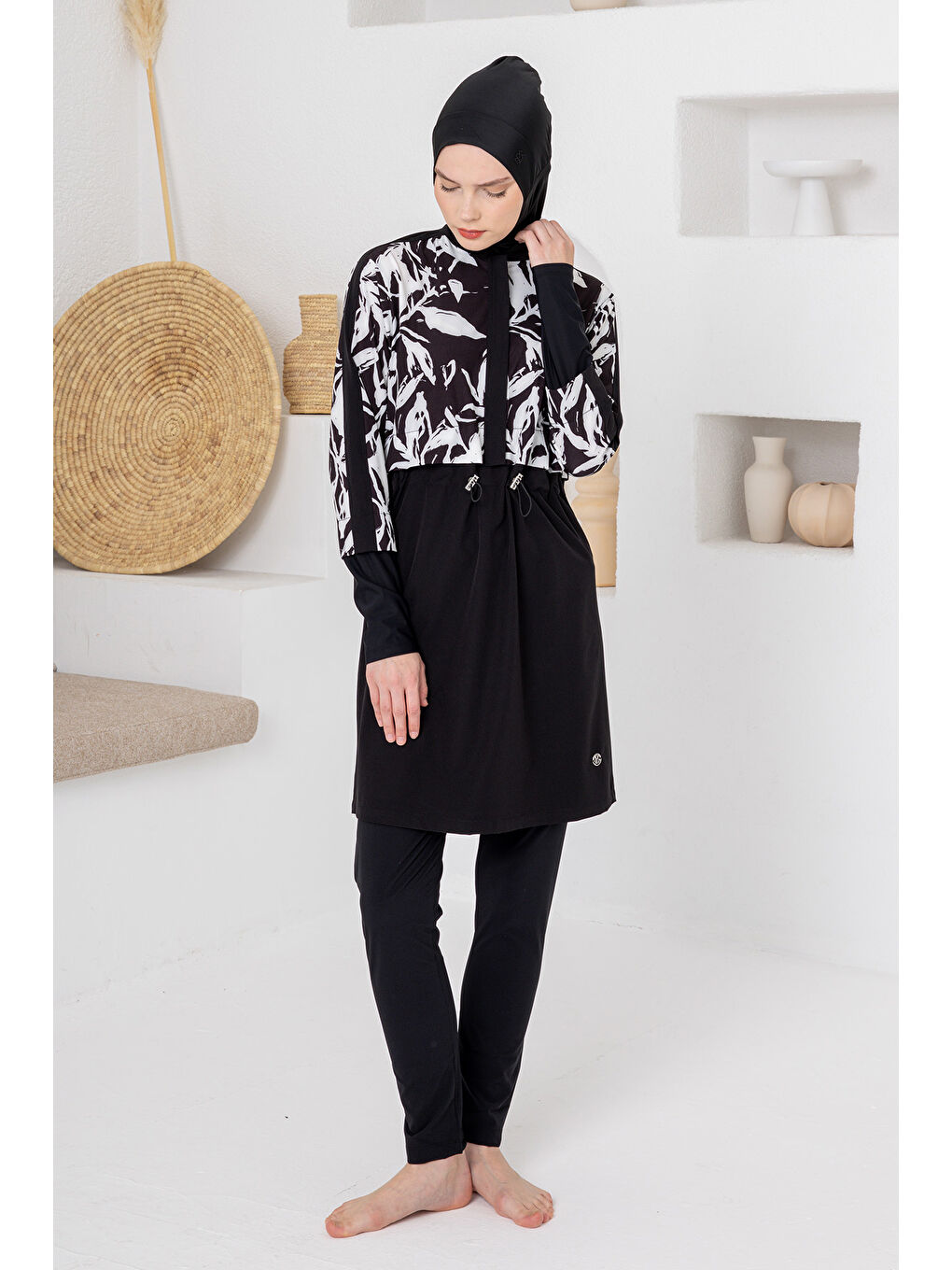 UV Korumalı Spor Elastan Tam Kapalı Tesettür Mayo 1210 Siyah05-4