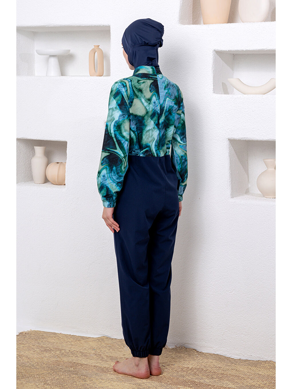 Spor Elastan Tulum Etek 2 Farklı Şekilde Giyilebilir Tesettür Mayo 1236 Koyu Lacivert-4