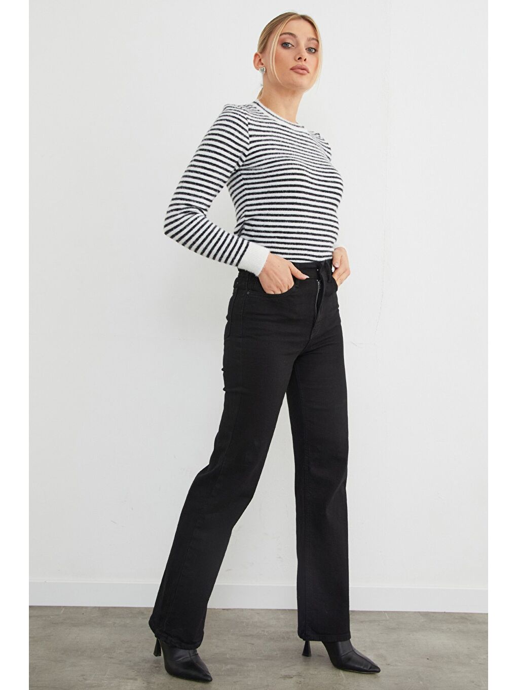 Siyah Elastanlı Palazzo Jean-1