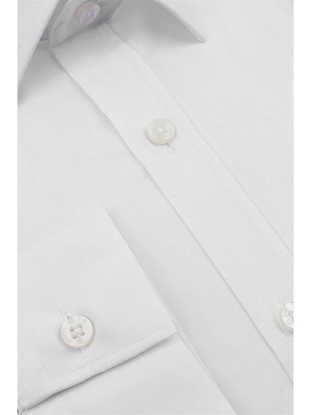 Beyaz Uzun Kollu Bez Ayağı Sert Yaka Cepsiz Pamuklu Basic Slim Fit Dar Kesim Gömlek 1004230057-2
