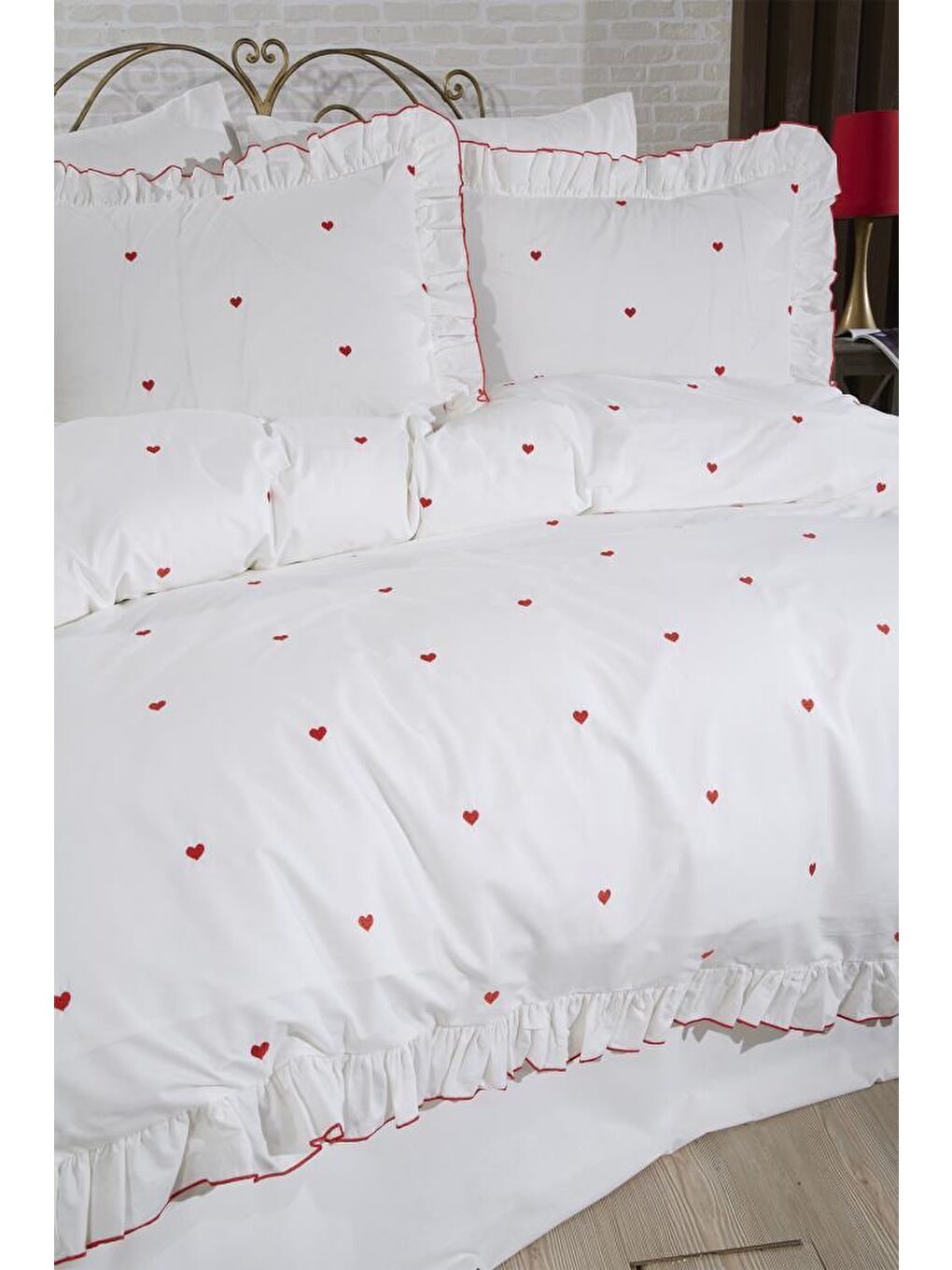 Valentine Love Nakışlı 6 Parça Nevresim Takımı Kırmızı-6