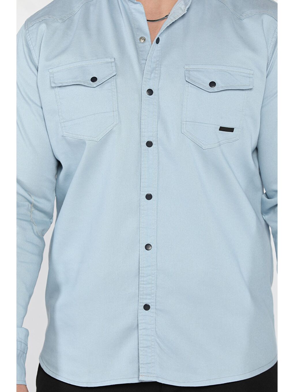 Mavi Erkek Cepli Çıtçıtlı Uzun Kol Gömlek-3