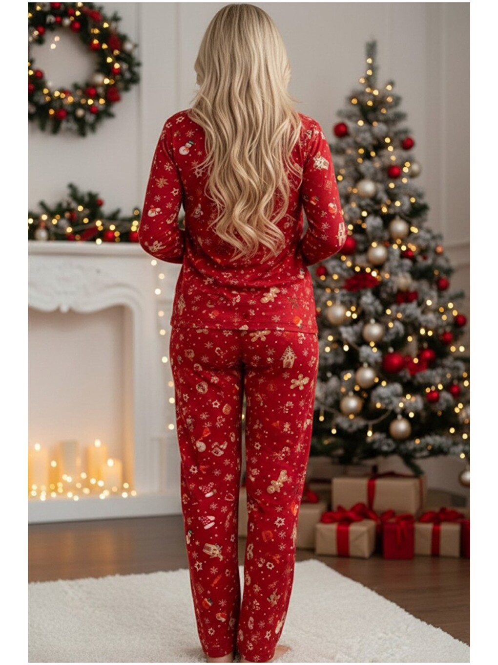 Karışık Yumuşak Dokulu Süet Düğmeli Örme Pijama Takım 7984-2