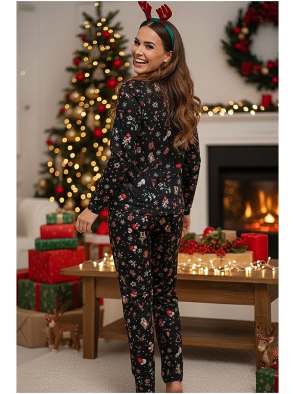Karışık Yumuşak Dokulu Süet Örme Pijama Takım 7983-2