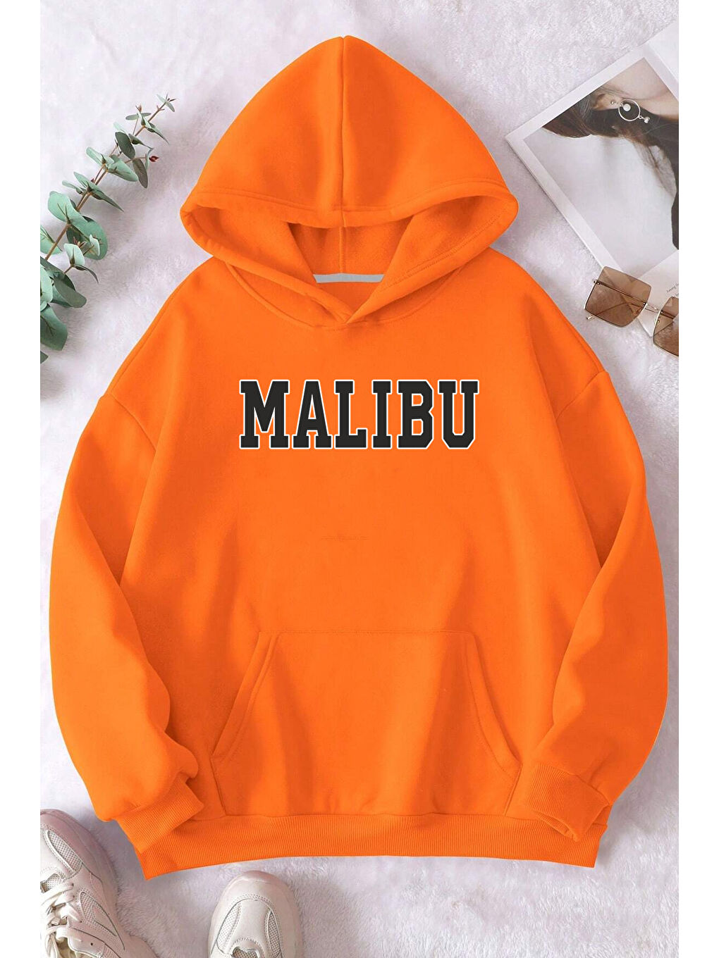 uyguntarz Turuncu Unisex Malıbu Baskılı Oversize Sweatshirt