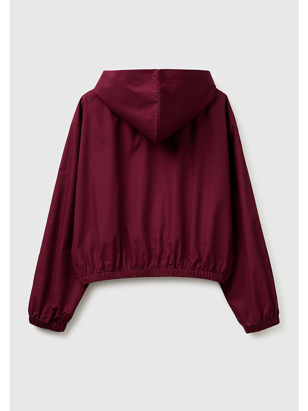 Kadın Bordo %100 Pamuk Şeritli Fermuarlı Kapüşonlu Kanvas Ceket-3