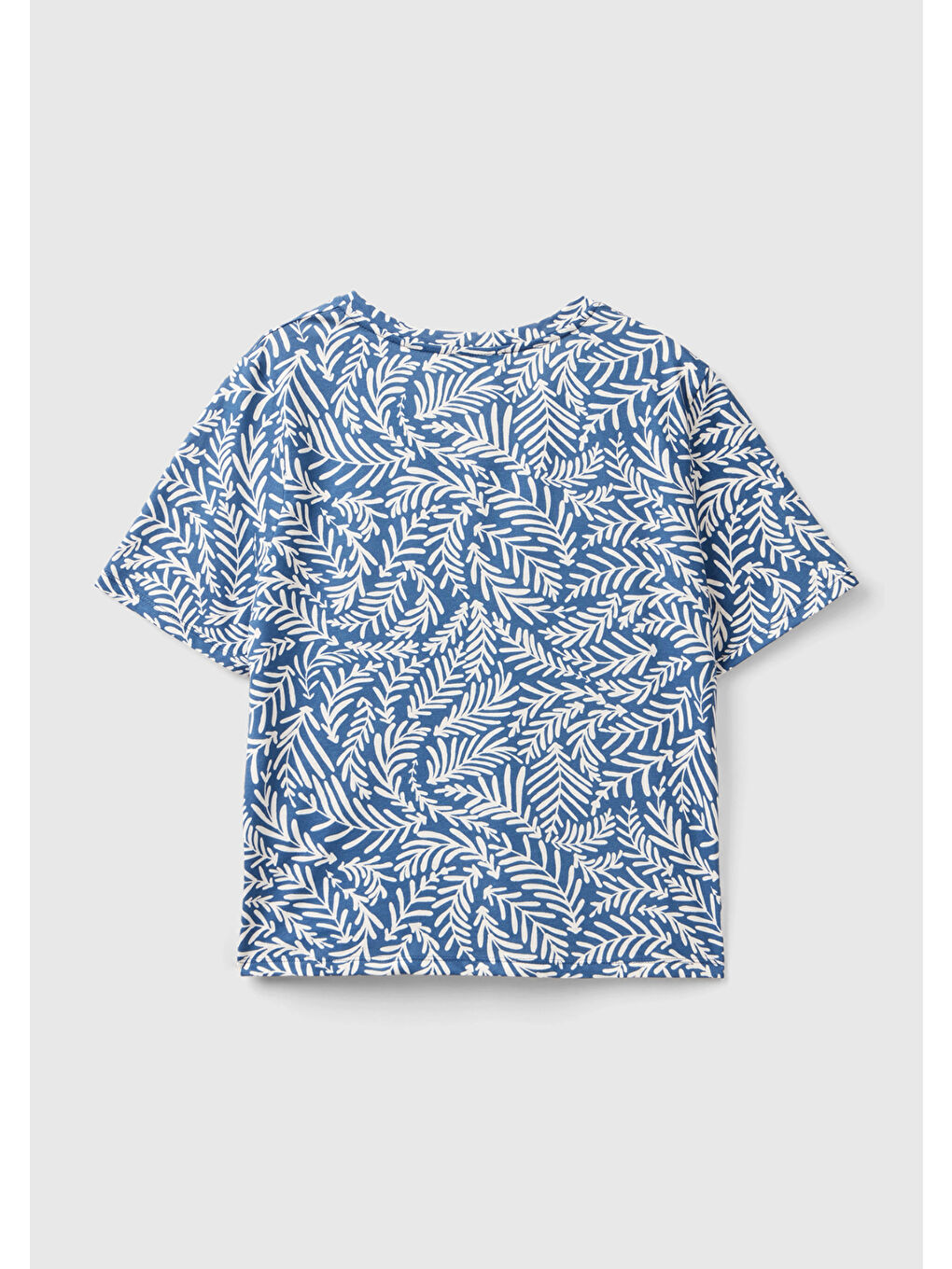 Kadın Lacivert-Krem %100 Pamuk Tamamı Desenli Derin V Yaka Tişört-3