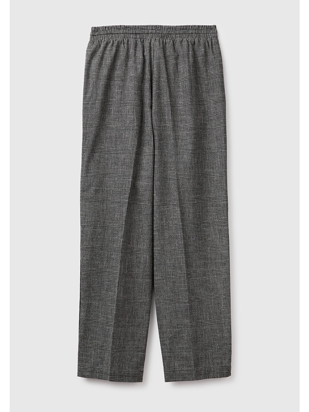 Kadın Gri Pamuk Karışımlı Ekose Desenli Beli Büzgülü Pantolon-3