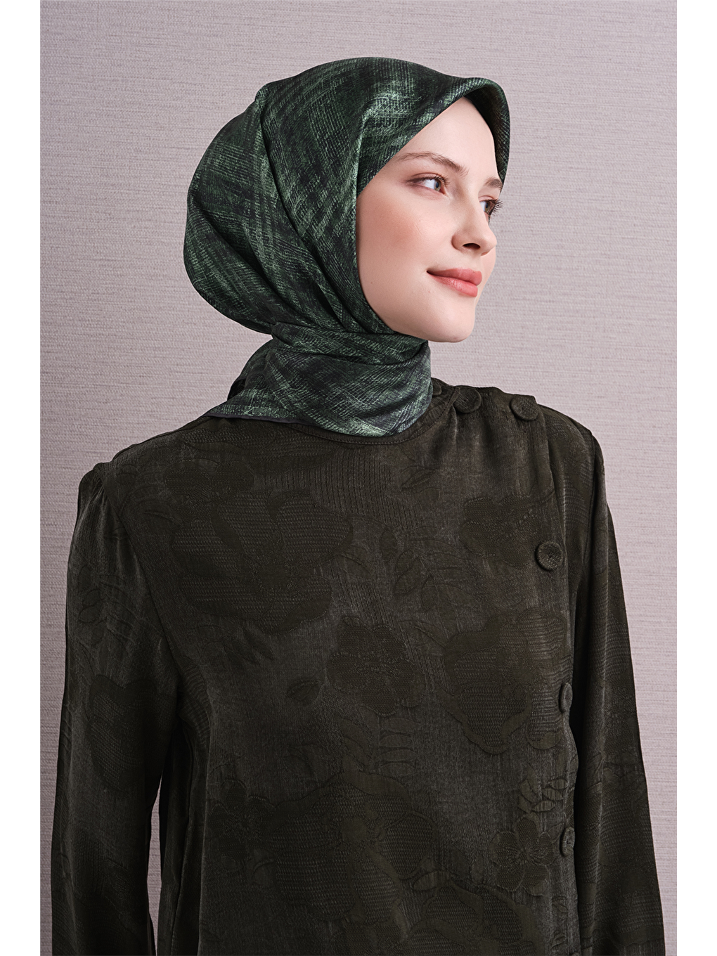 Yeşil Saf İpek Twill Eşarp 9628d 35-1