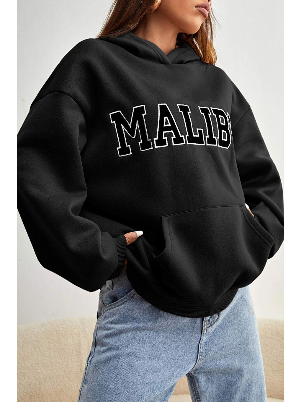 uyguntarz Siyah Unisex Malıbu Baskılı Oversize Sweatshirt - 1