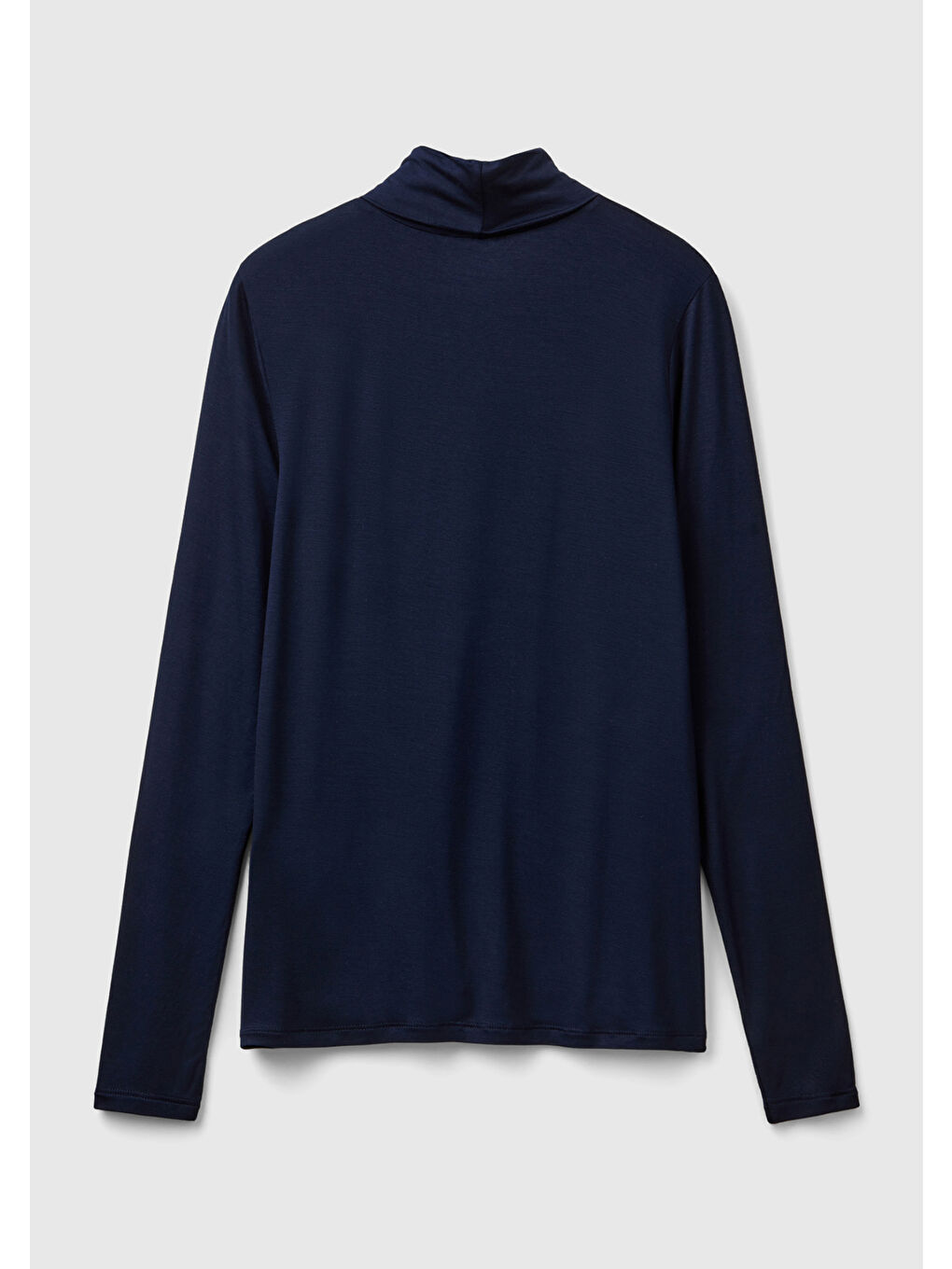 Kadın Lacivert Viskoz Karışımlı Balıkçı Yaka Uzun Kollu Düz Tişört-3