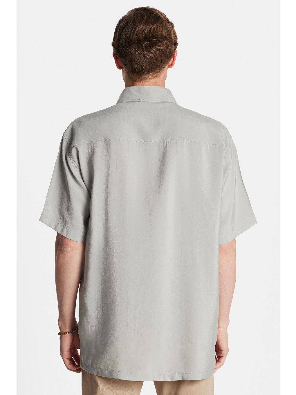 Erkek Relax Fit Rahat Kullanım Modal Kumaş Tek Cepli Kısa Kollu Gri Gömlek-4
